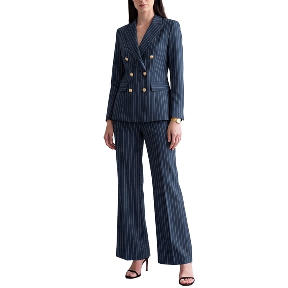 INSPIRE CHIC Women 2 Piece Pant Suits Set Long Sleeve Double Breasted Blazer Pants X Small Navy Blue