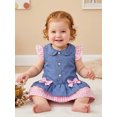 thumbnail image 6 of RUINIXCW Toddler Girls Denim Dress Plaid/Cow Pattern Patchwork Buttons Bowknot Decor Doll Collar Fly Sleeve Casual Dress Jeans Dress, 6 of 8