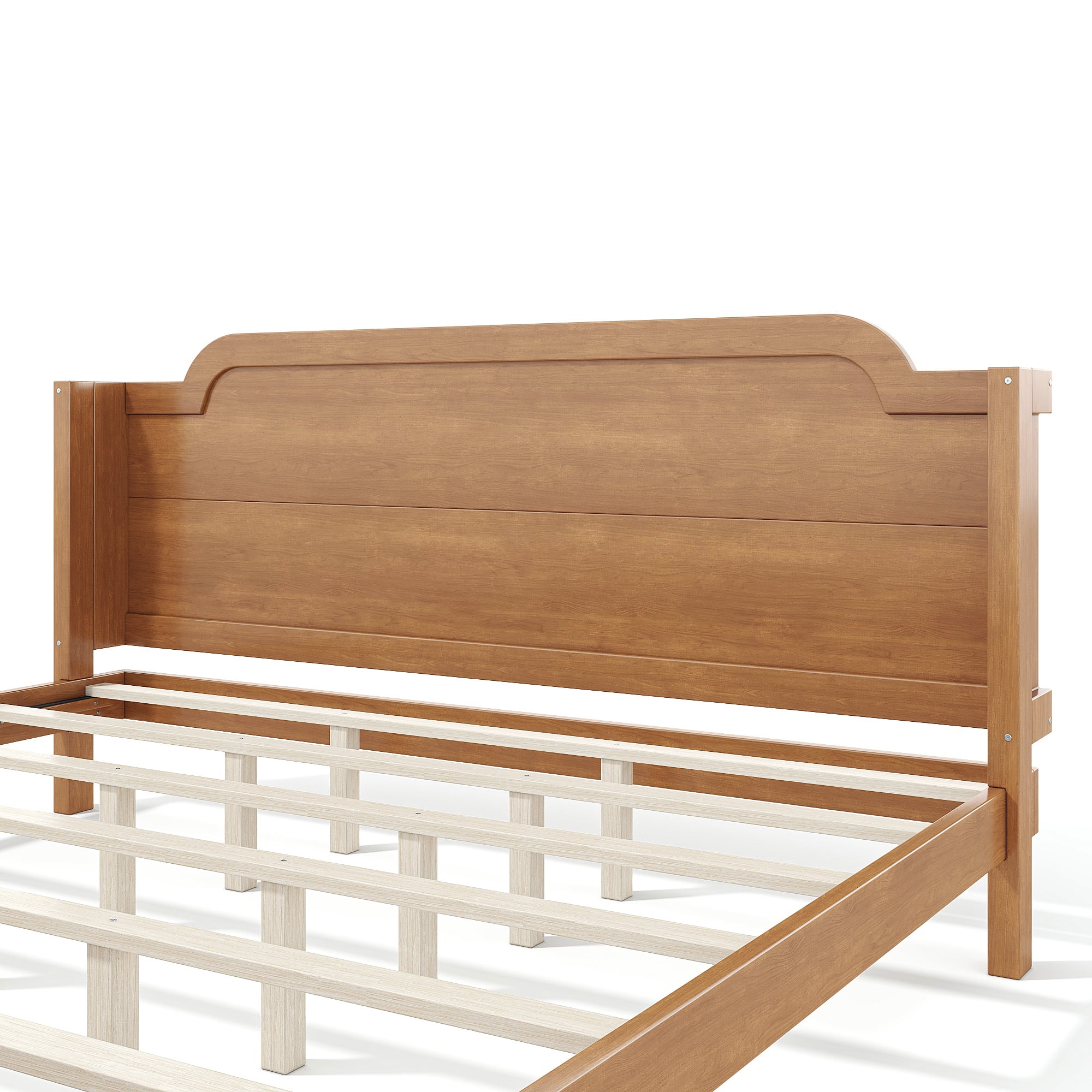 GARITIN King Solid Wood Platform Bed with Headboard, Natural Finish & Minimalist Design, Easy Assembly, No Box Spring Needed Traditional Wood Bed Frame, Natural