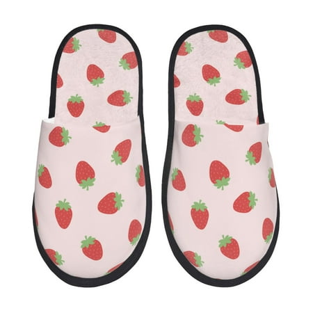 Balery Strawberry Slient Indoor Furry Fleece Comfort House Shoes Soft Non-Slip Home Shoes Cotton slippers House Slippers-- Large