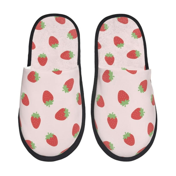 Fotbe Strawberry Pantuflas Peludas para Mujer con Estampado, Zapatillas de Peluche, Zapatos de Invierno para Casa, Uso Interior y Exterior-Medium