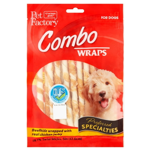 Pet Factory Combo Wraps Beefhide Wrapped with Real Chicken Jerky Dog Chews, 5" (18 Count)
