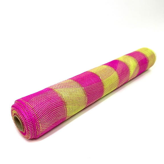 Fuchsia Green - Floral Mesh Wrap Two Color Design - ( 21 Inch x 10 Yards )
