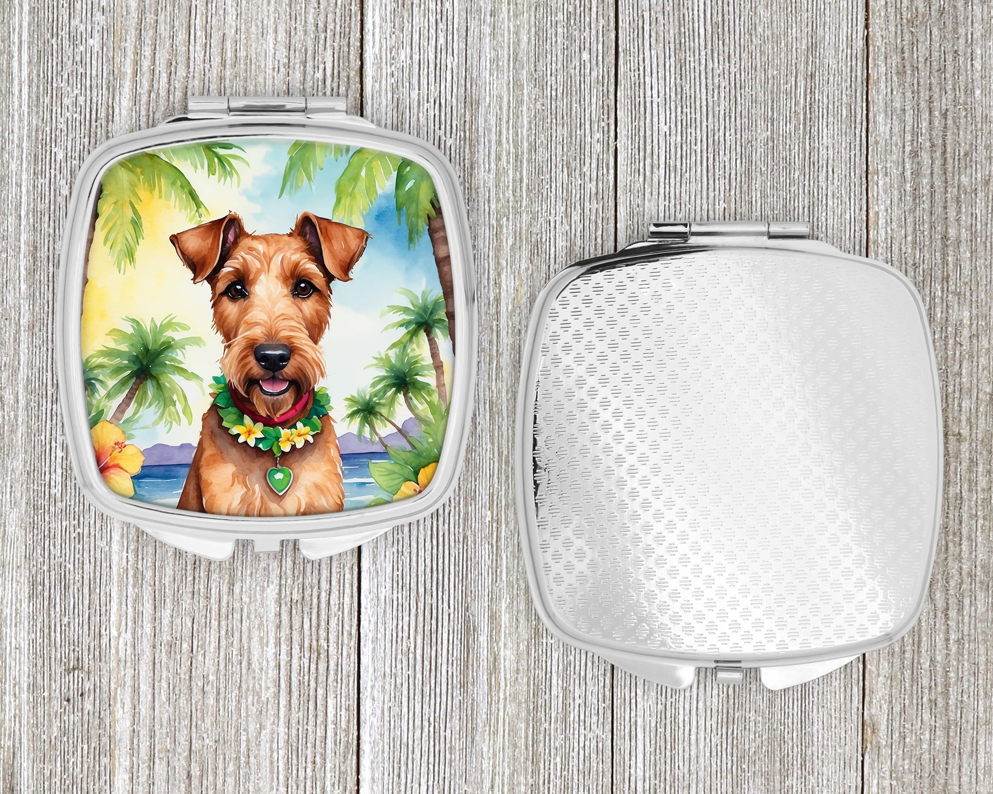 Irish Terrier Luau Compact Mirror 2.75 in x 3 in