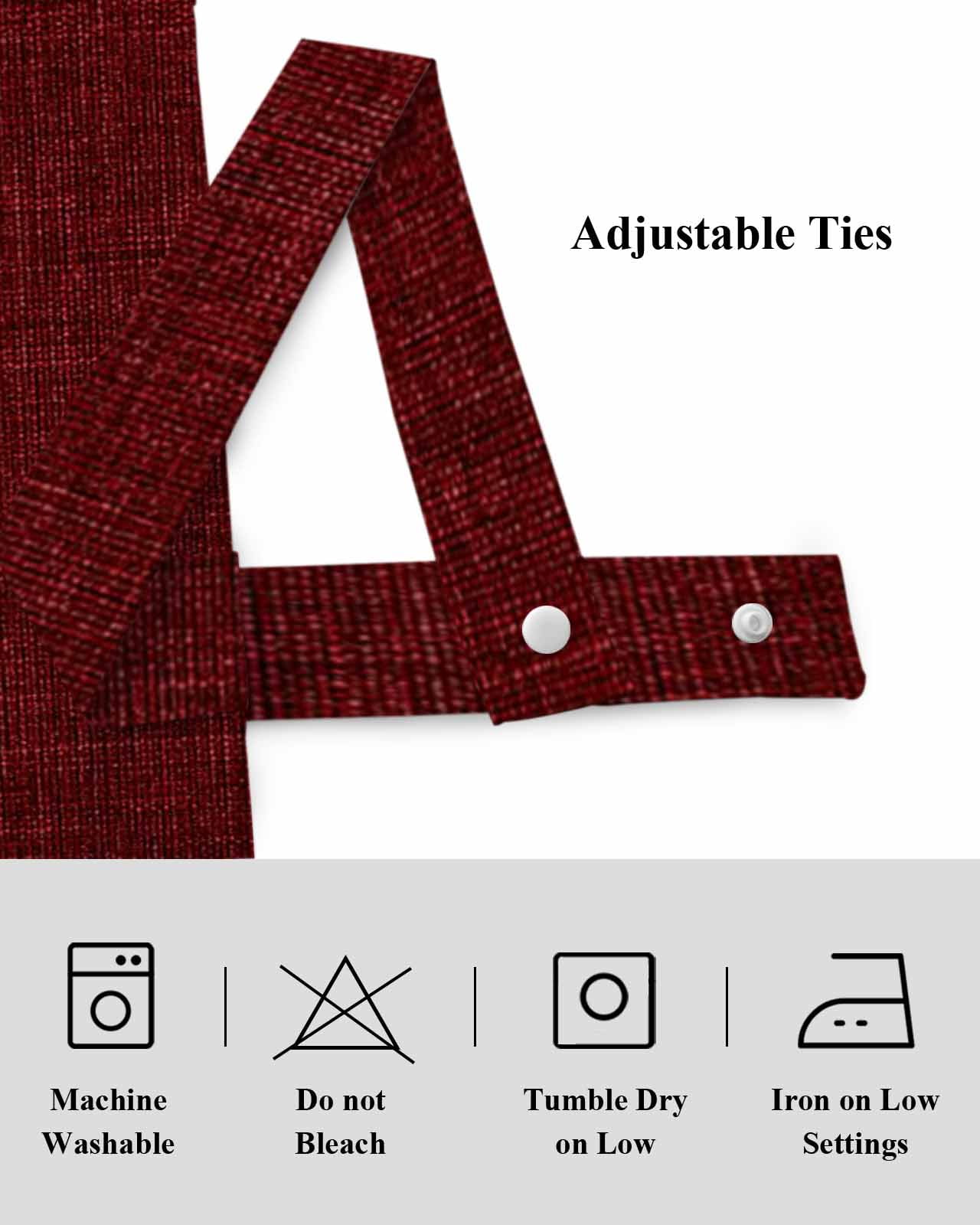 Wine Red Linen Tie Up Valances Curtain, Adjustable Kitchen Farmhouse Pure Color Country Farm Valances for Windows Decor, Rod Pocket Short Curtains Set for Bedroom/Bathroom, 54"x18"