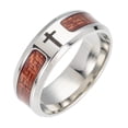 thumbnail image 3 of Soumake Unisex Wood Inlaid Stainless Steel Tree Of Life Cross Finger Ring Jewelry Gift Fashion, 3 of 6
