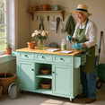 thumbnail image 2 of Homy Casa Rolling Garage Storage Cabinet with Drop-Leaf Worktop, Adjustable Shelves, Green, 2 of 8