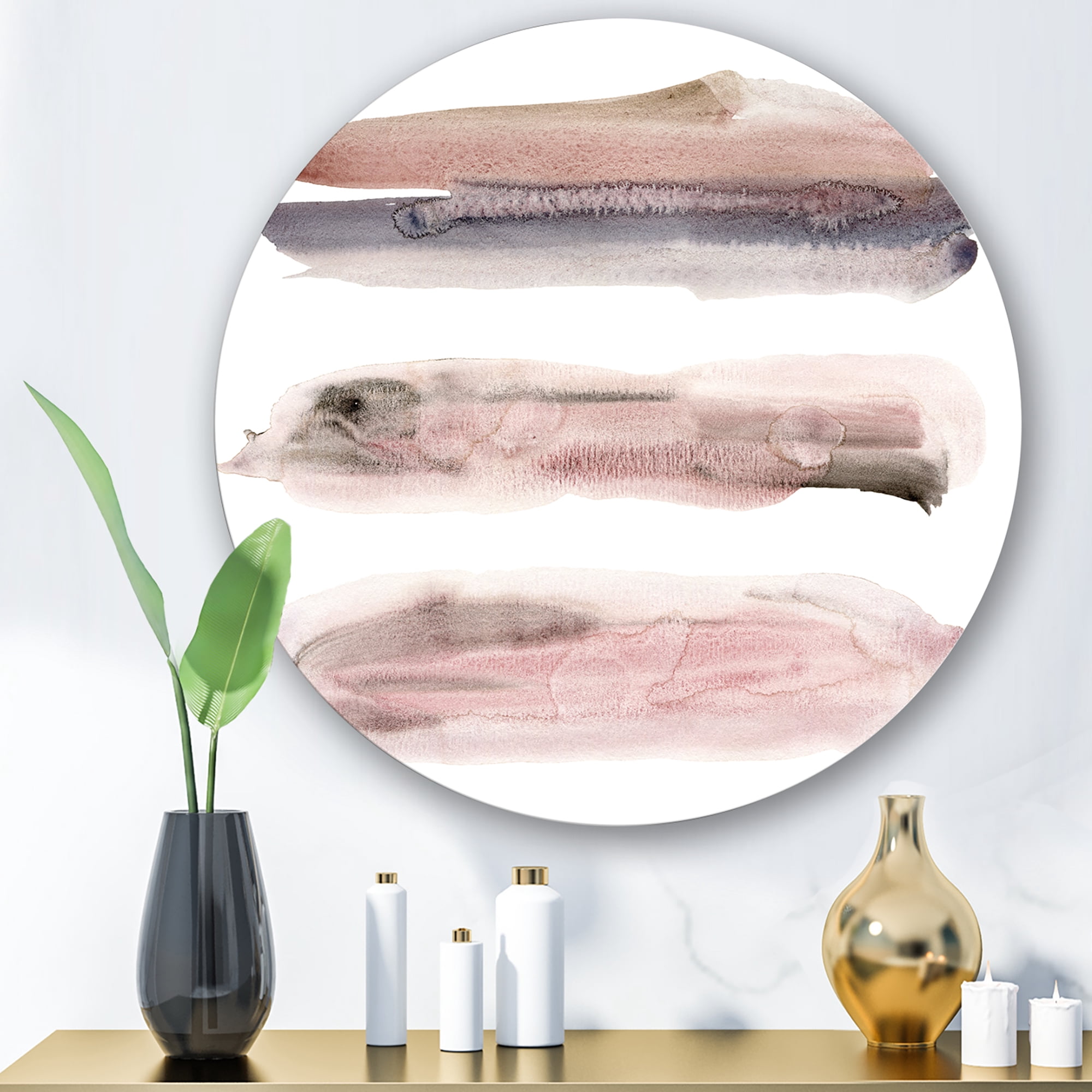 Designart 'Blue and Pink Clouds With Beige Spots II' Modern Circle Metal Wall Art 23x23 - Disc of 23