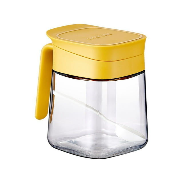 Glass Spice Jar with Lid and Spoon 300 ml Clear Condiment Container for Sugar Pepper Flour Kitchen Counter Storage