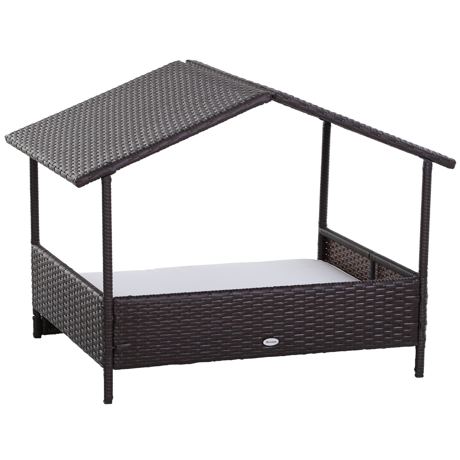 PawHut Wicker Dog House Raised Rattan Bed for Indoor/Outdoor with