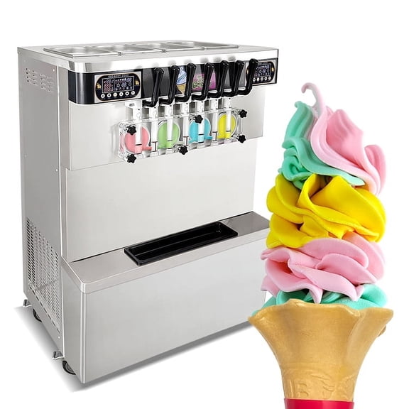 Kolice Commercial ETL 7 Flavors Soft Serve Ice Cream Machine,Frozen Yogurt Ice Cream Maker-Transperant Dispenser,Upper Tanks Coolated