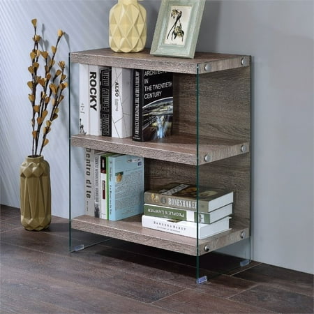 - Bowery Hill 2 Shelf Bookcase in Clear Glass and Gray Oak