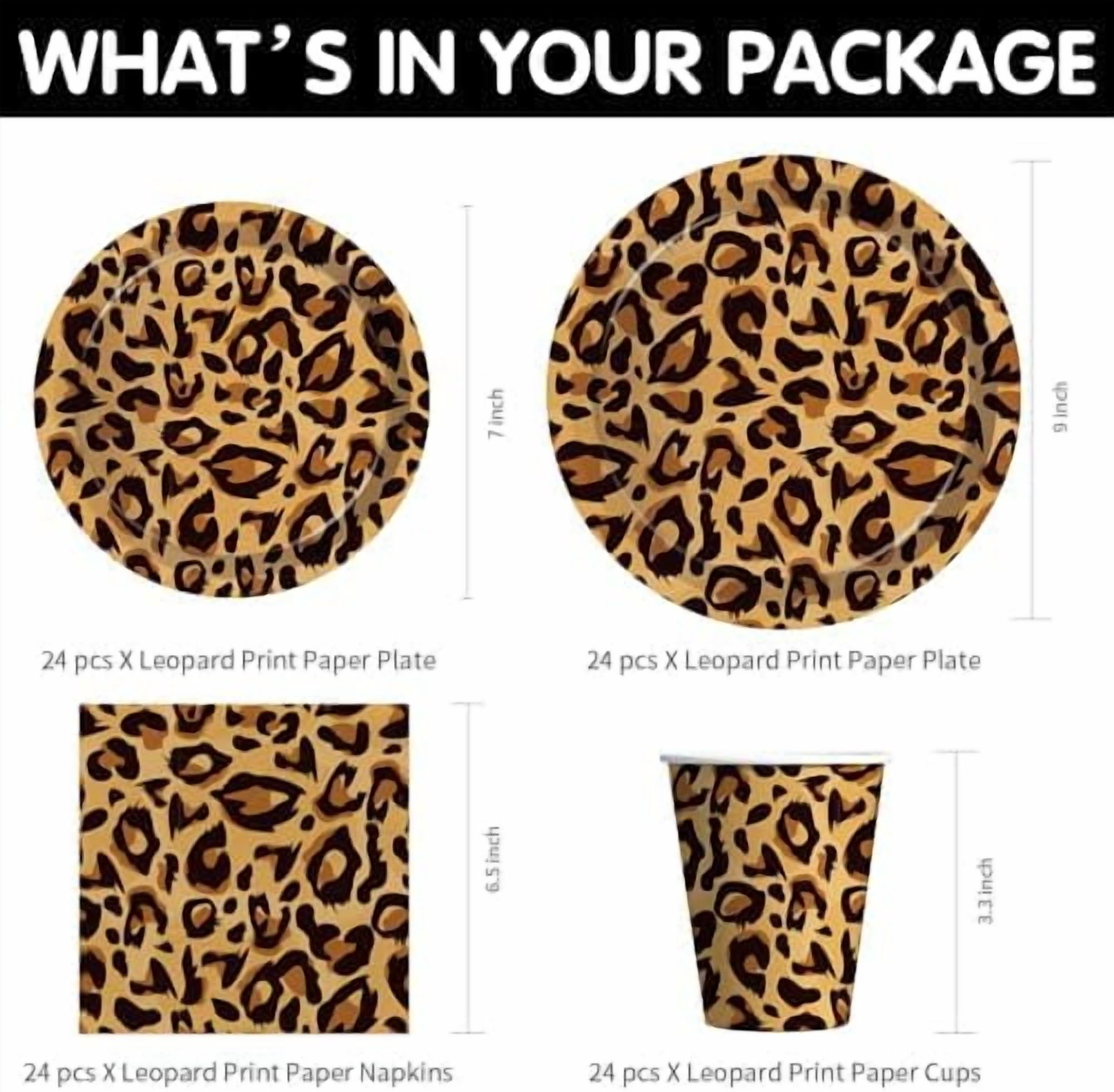 Leopard Print Party Supplies - Cheetah Print Party Decorations Tableware, Plate, Cup, Napkin, Tablecloth, Cutlery, Safari Animal Leopard Theme Birthday Baby Shower Party Supplies | Serve 24$$