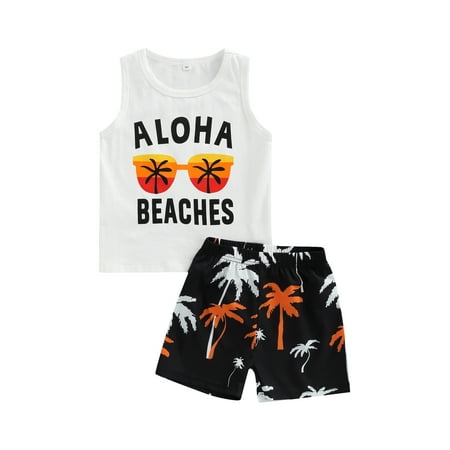 

Ma&Baby Toddler Baby Boy Summer Shorts Set Letter Print Tank Top Shorts 2pcs Outfits Set