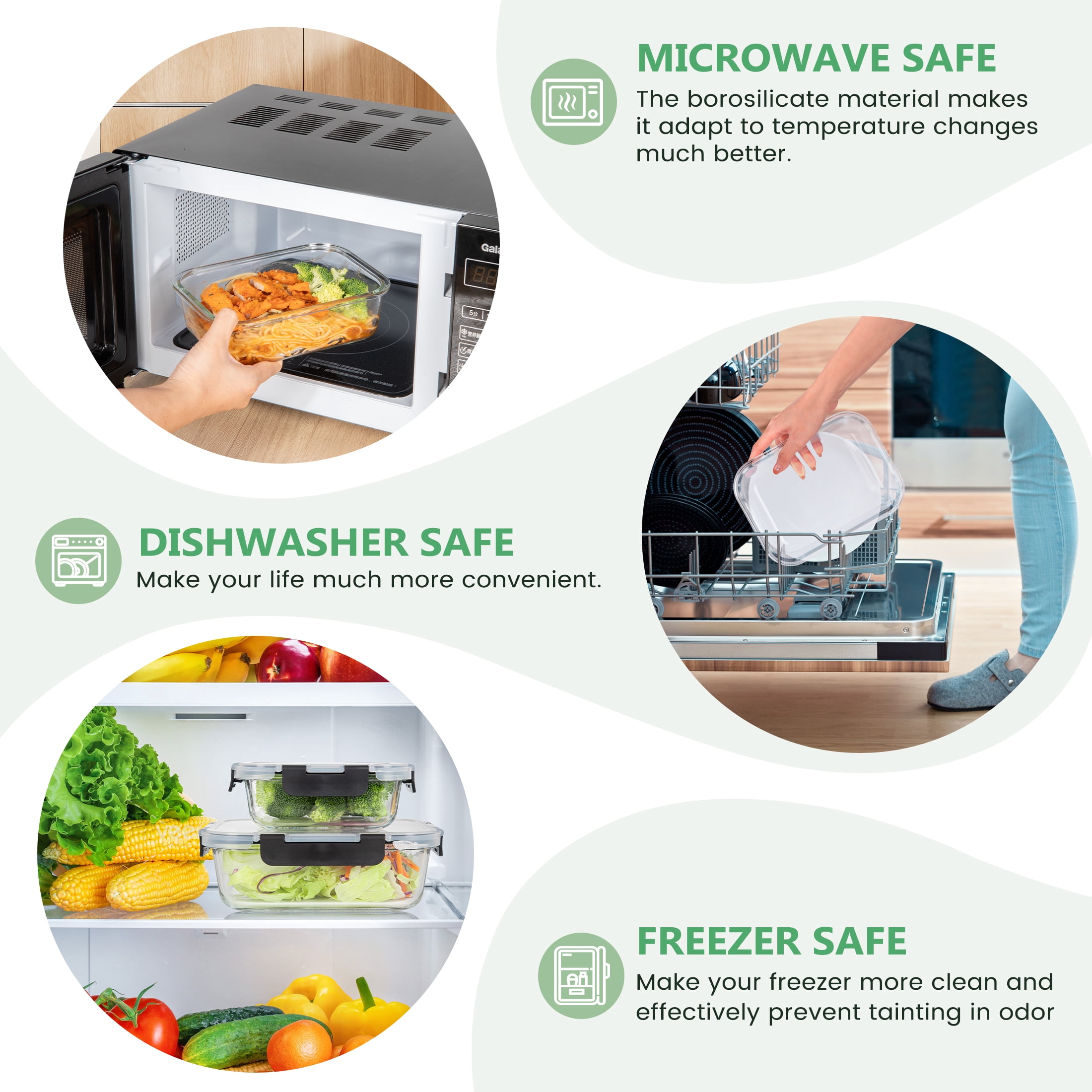 GPED 34-Piece Glass Food Storage Container Set, Glass Meal Prep Containers with Snap-Locking Lids, Glass Lunch Box, Airtight Bento Box, for Microwave, Oven, Freezer, and Dishwasher Safe, Black