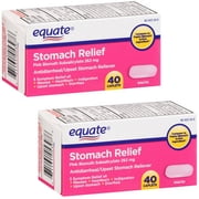 (2 pack) (2 Pack) Equate Stomach Relief Pink Bismuth Subsalicylate Caplets, 262 mg, 40 Ct