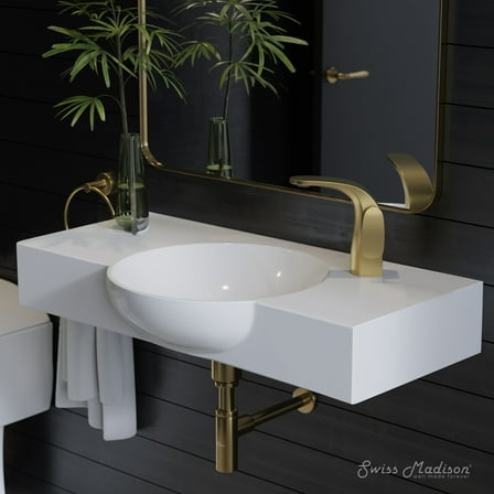 Chateau 30" Wall-Mounted Sink Center Basin with Right Side Faucet Mount in Glossy White