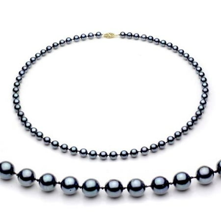DaVonna 14k Gold Black Akoya Pearl High Luster 18-inch Necklace (6.5-7 mm)