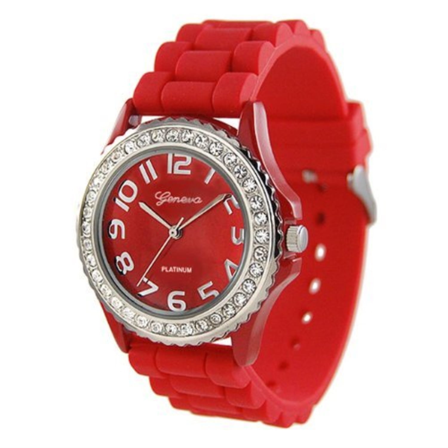 Geneva women's rhinestone accented watch color red