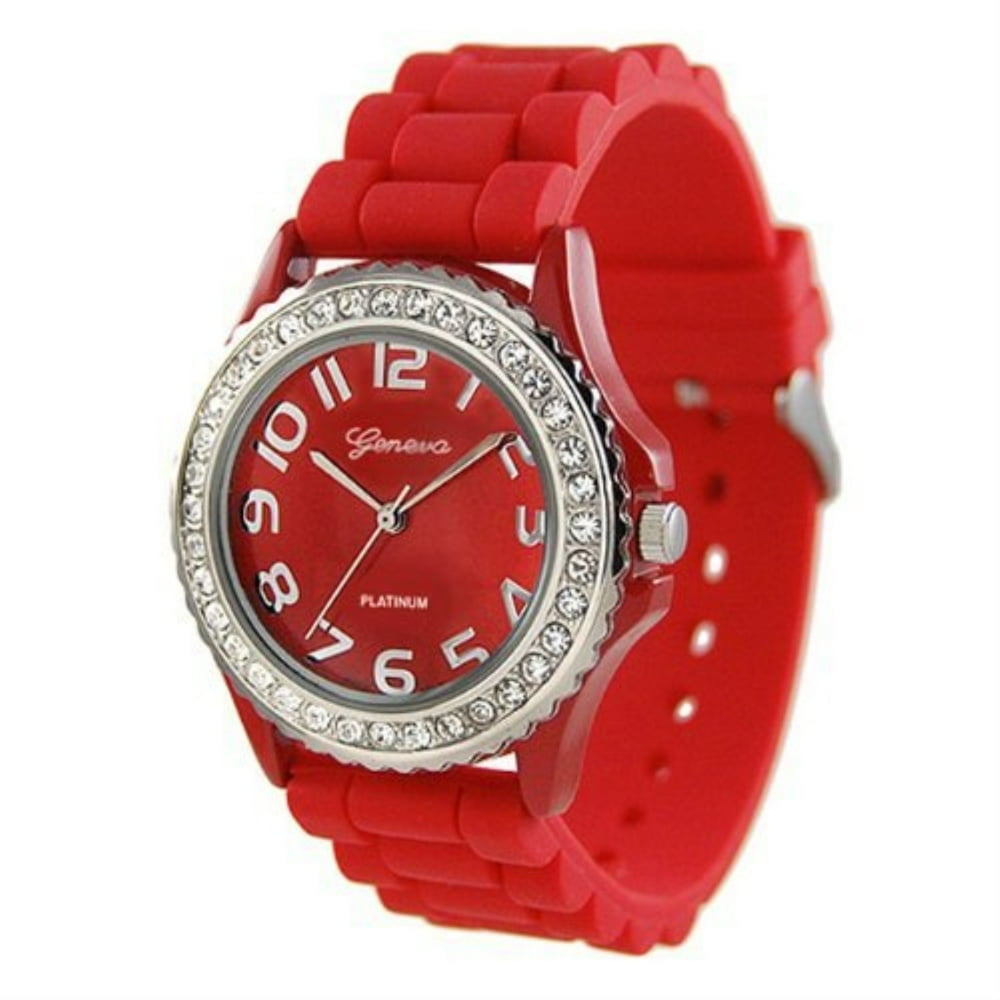 Geneva women's rhinestone accented watch color red