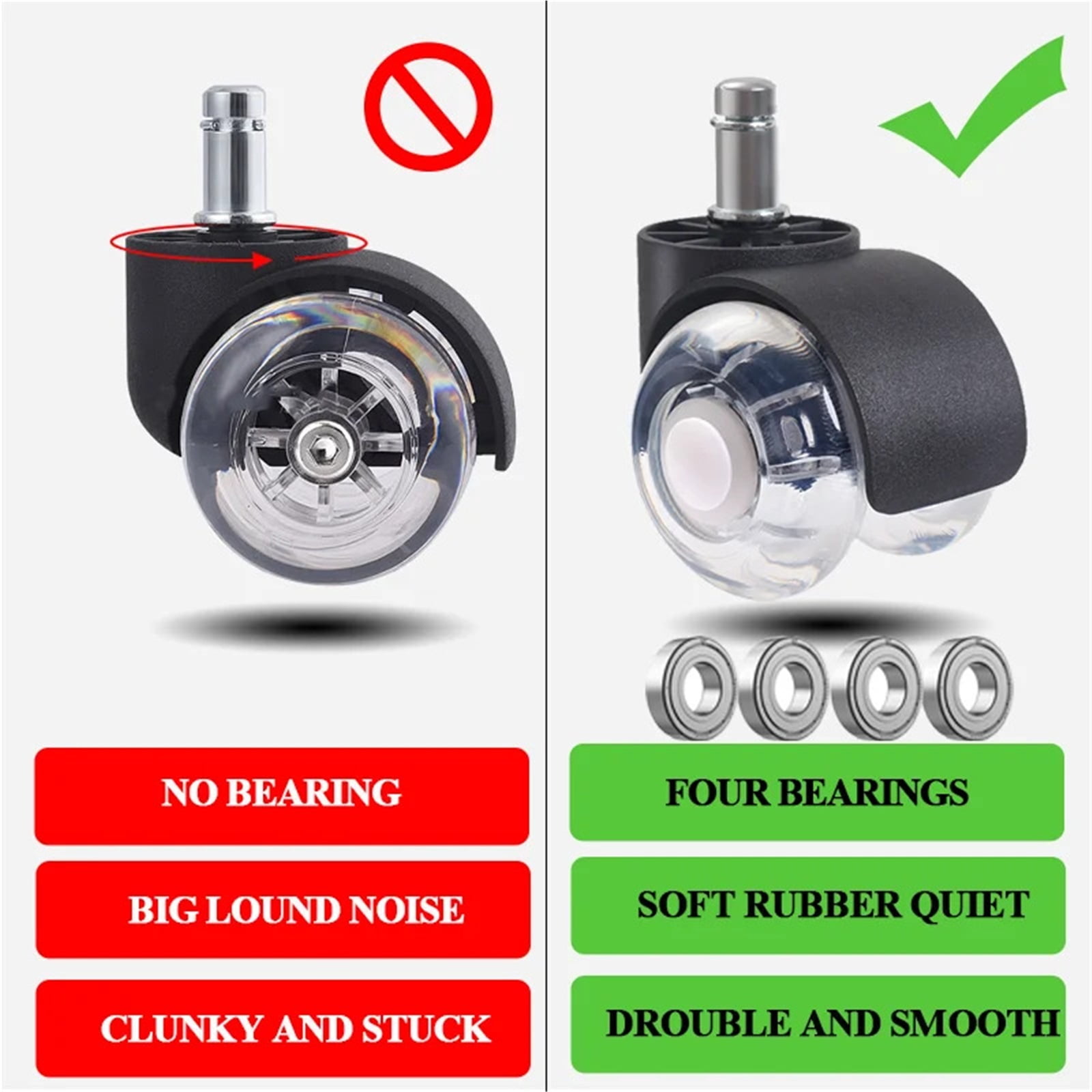 5pcs Office Chair Caster Furniture Heavy Duty Wheel Load 2 Inch Set Rotating Rims Rolling Computer Ergonomic Gamer Desk Trolley ,Quiet and Smooth