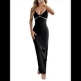 thumbnail image 3 of Vestido Veraniego Ajustado con Escote en V y Tirantes Finos para Mujer, Estilo Resort de Verano Y2K Negro M, 3 of 10