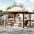 thumbnail image 1 of 13x13 instant pop - up outdoor canopy tent con mosquito netting y 4 sandbags, ideal para para backyard, patio, y garden (khaki), 1 of 7