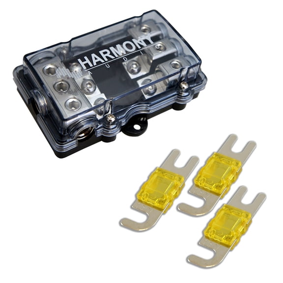 Harmony HA-MIDIFD3 Mini ANL MIDI 3-Way Fused Distribution Block & 150 Amp Fuses
