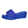 thumbnail image 5 of Women's Summer Plus Size Solid Color Open Toe Wedge Heel Slides Thick Sole Casual Platform Sandals Comfortable Outdoor Shoes for Daily & Beach Wear Blue 5.5(36), 5 of 9