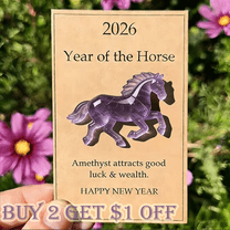 Lucky Crystal Horse, Year of The Horse Lucky Crystal Figurine Card, Lucky Green Aventurine Horse Amethyst Crystal Horses with Meaning Card, Horses Decoration Year Gift for Friend Family