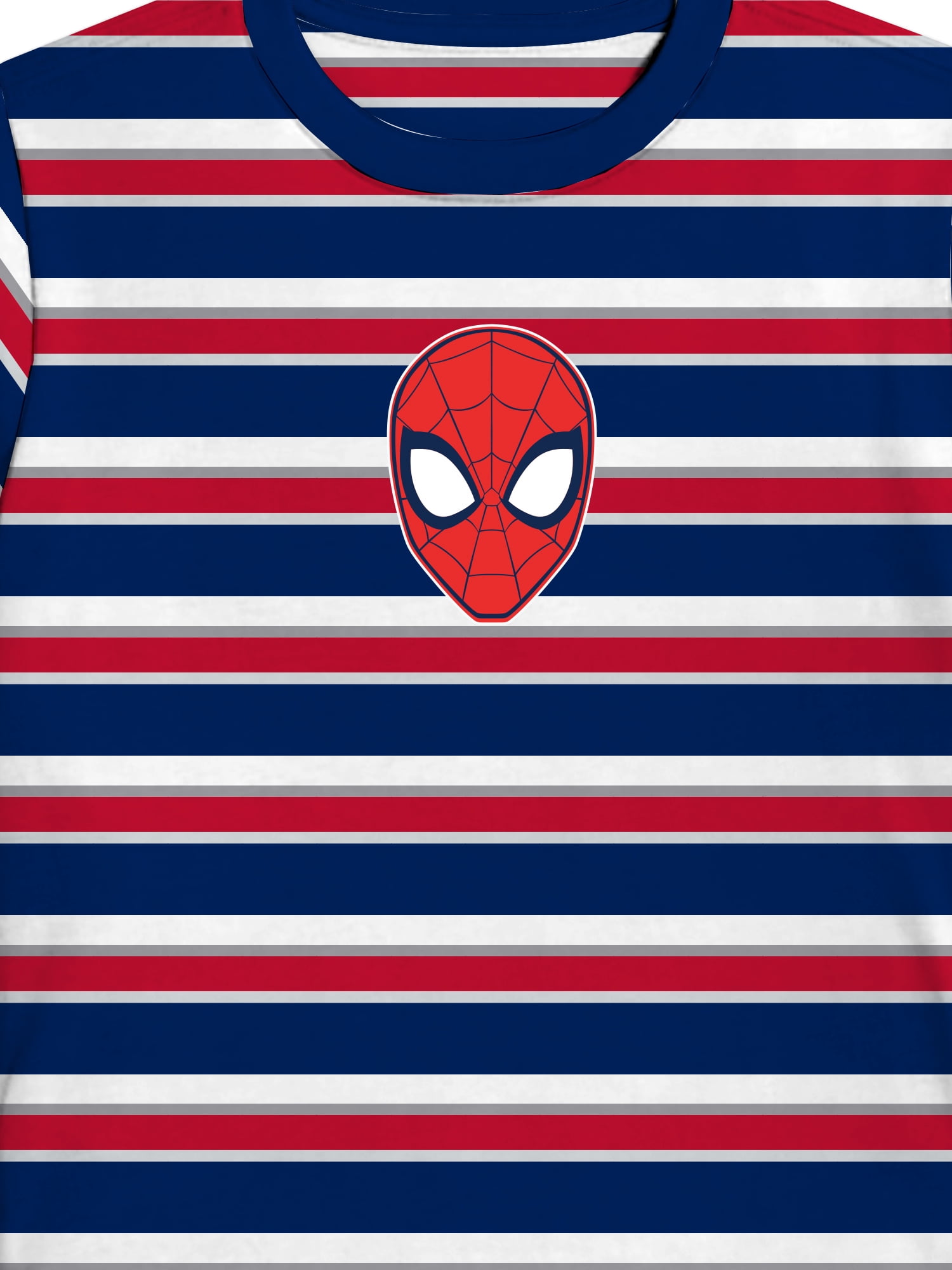 Spider-Man Head, Boys Graphic Crew Neck Short Sleeve Embroidered Striped Tee, Sizes 4-18