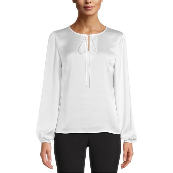 Kasper Womens Tie Neck Pullover Blouse natural XS