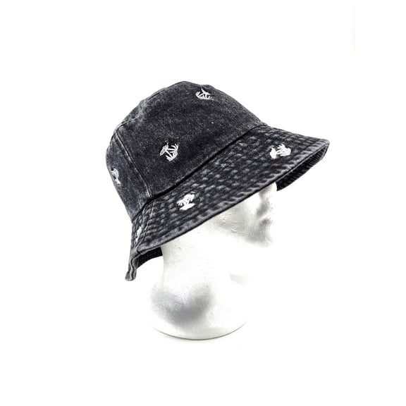 Palm Tree Embroidered Denim Bucket Hat