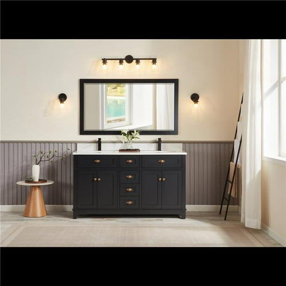 Legion Furniture WS2515-60-TB 60 in. Tricorn Black Finish Solid Wood Sink Vanity, 1 ft. Artificial Stone Top