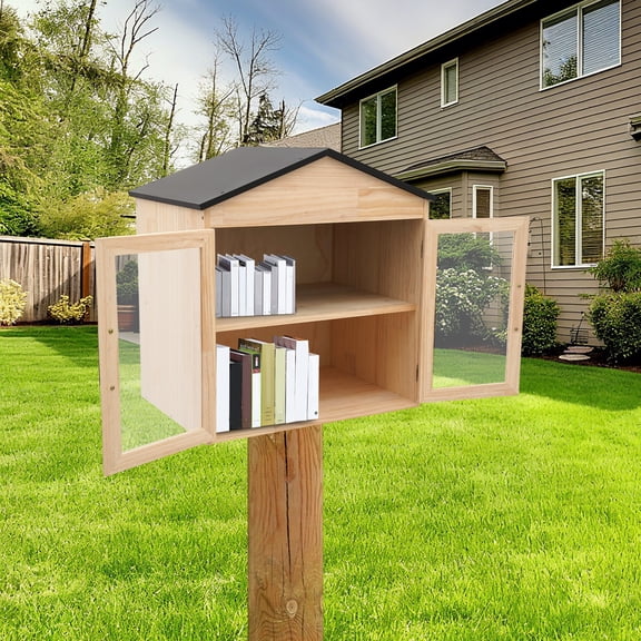 DENEST Library Book Box, Wooden Book Cabinet, Exchange Cabinet for Sharing Book