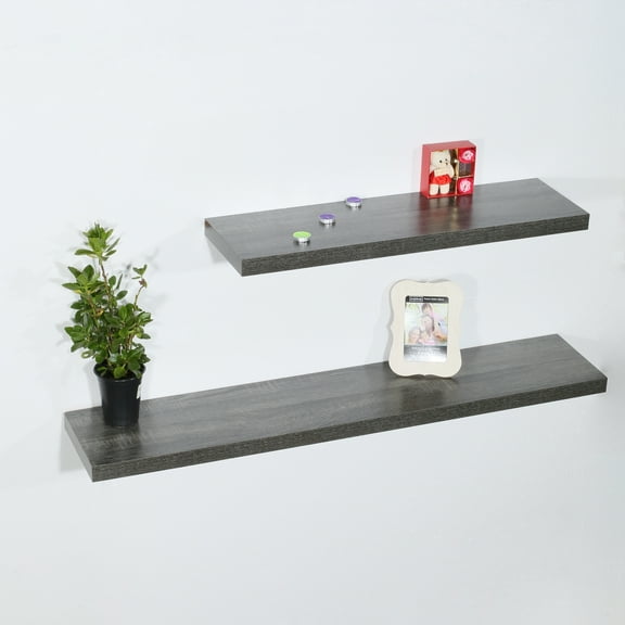 Set of 2 Modern and Contemporary Black Oak Floating Shelf