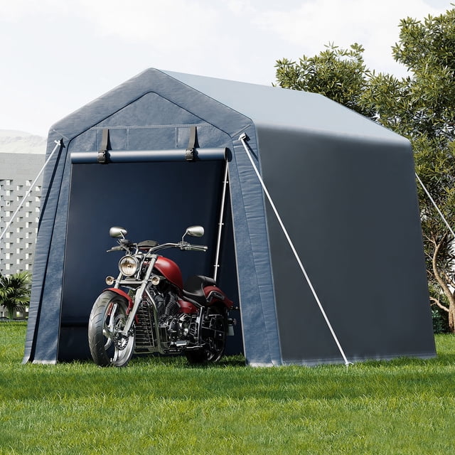 YUSAZENS Abri d'Auto Portable Étanche 6x8FT avec Porte Enroulable, Abri de Garage Robuste pour Motocyclette et Rangement d'Outils, Rangement Extérieur Résistant aux Intempéries