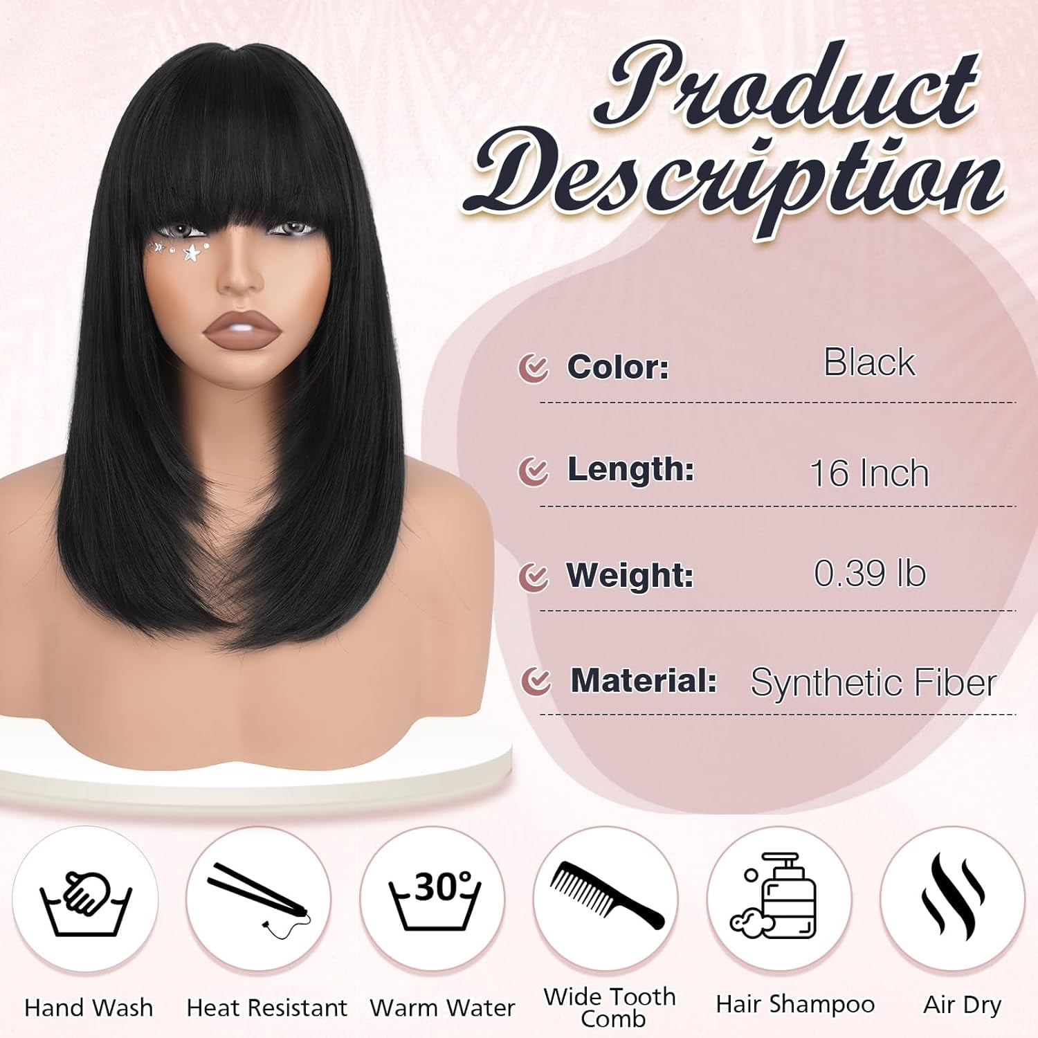 SUCS Blonde Bob Wigs with Bangs Shoulder Length Straight Natural Looking Synthetic Heat Resistant Medium Hair Wigs for Women Daily Party, 16 Inch Dirty Blonde