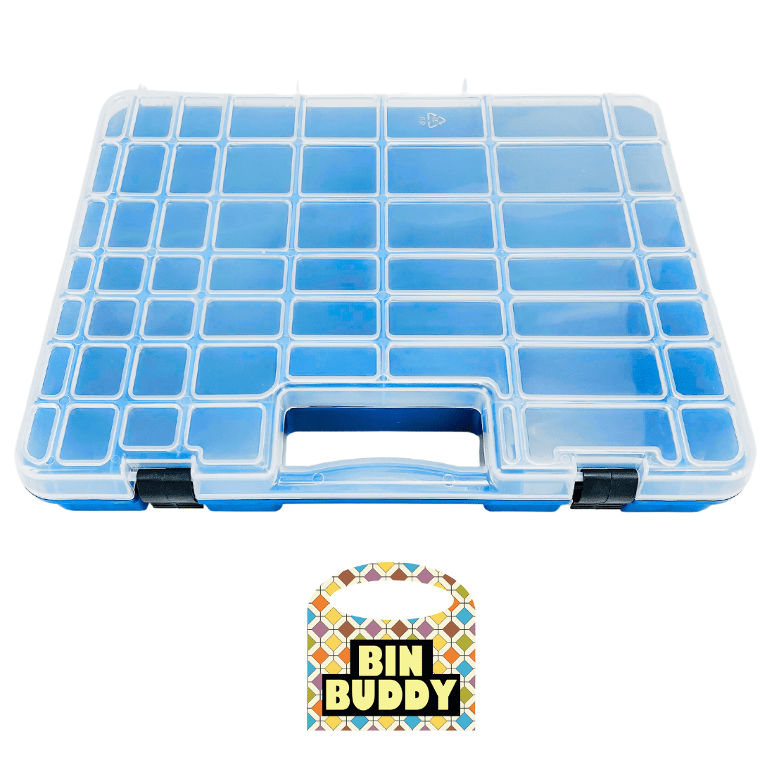 BIN BUDDY 54-Compartment Plastic Storage Box - Versatile Organizer for Jewelry, Crafting, Fishing Tackle, Small Tools, and More