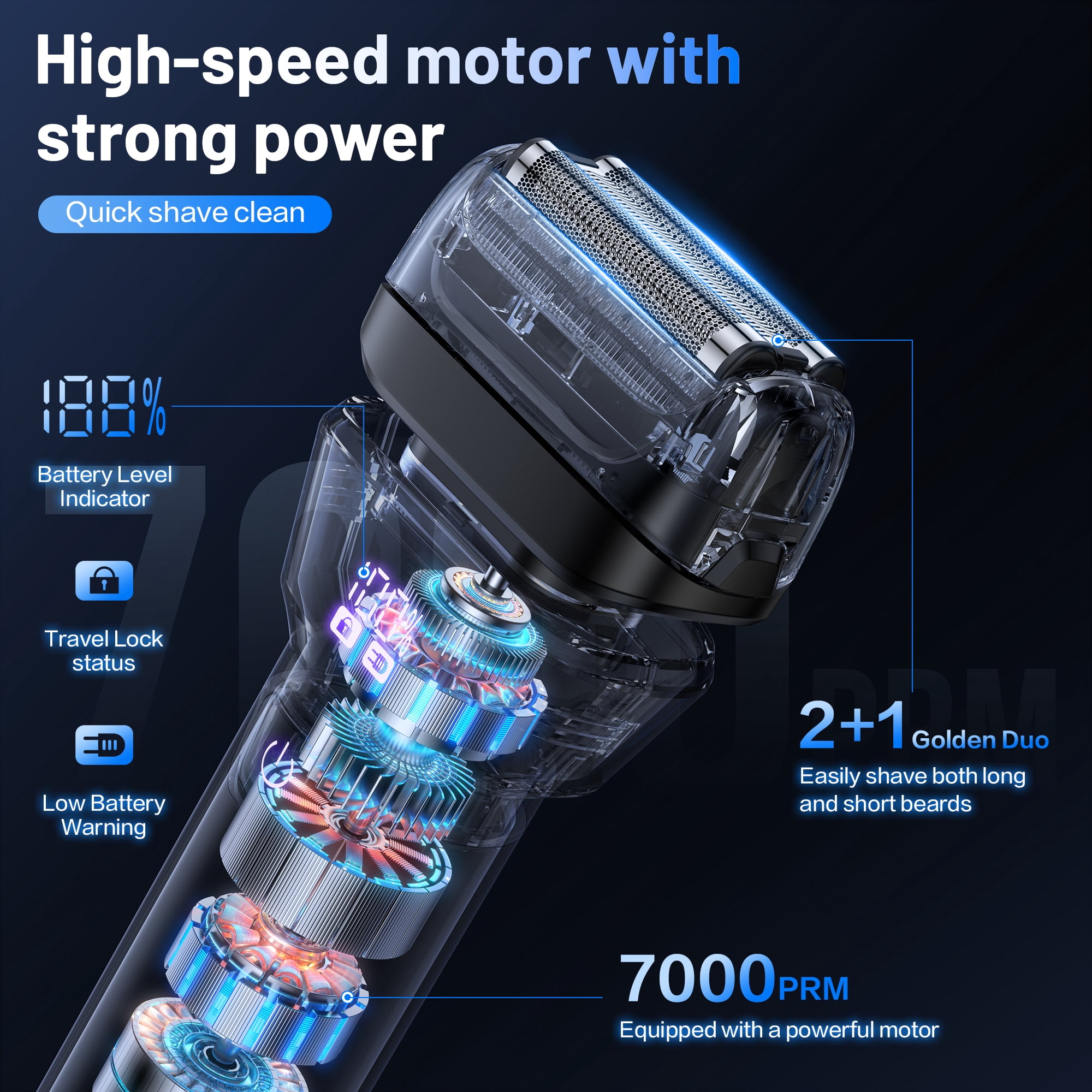 delpattern Electric Foil Shavers for Men Electric Razor with 4D Flex Floating Heads,Rechargeable Beard Trimmer with LED Display,Cordless Face Shaver for Travel,IPX6 Waterproof Wet Dry Face Razor