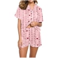 thumbnail image 2 of Conjunto de Verano para las Mujeres Día de San Valentín Amor Impreso Cuello de Manga Corta con Pantalones Cortos, Poliéster Ligero para el Uso Informal, 2 of 9