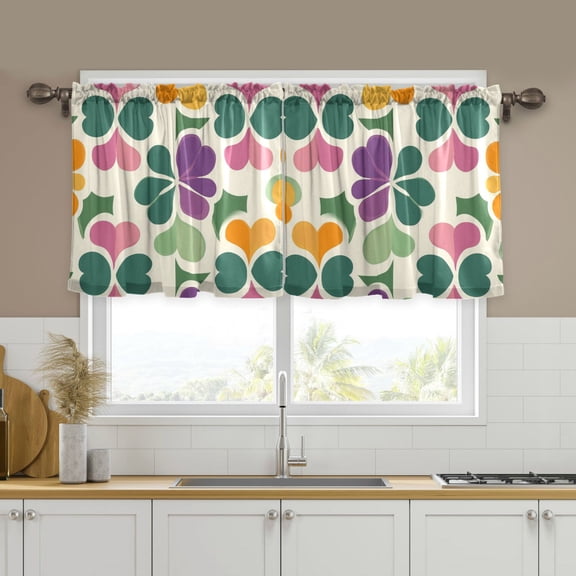 Yayeee Kitchen Curtains Tier Set of 2 Light Filtering 57"x24" Over Sink Window Panels, Purple Clover Pattern