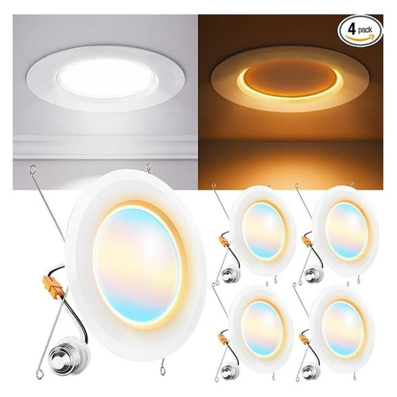 Sunco 6 Inch Recessed Light with Night Light, LED Can Lights Retrofit Lighting, 1000 LM, 12W, Selectable CCT 2700K/3000K/4000K/5000K/6000K, Dimmable, Damp Rated ETL 4 Pack.