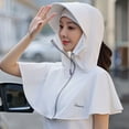 thumbnail image 7 of Unisex UV Protection Sun Hood Hat with Zipper, Full Face Neck Shoulder Cover Breathable Solid Color Sun Cap for Cycling Driving Hiking Spring Summer White Free Size, 7 of 7