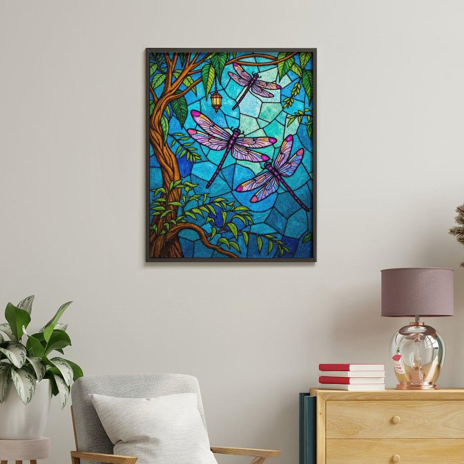 Paint by Numbers Kit for Adults, Colorful Dragonflies Stained Glass Paint by Numbers, Easy Paint by Numbers Kit for Adults Beginner, DIY Adult Paint by Number Kits on Canvas, Home Decor