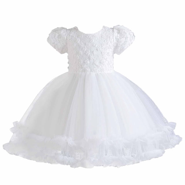 Penkiiy Robe Sans Manches Brodée en Maille pour Filles, Robe de Princesse 3-4 Ans, Blanc, Offre d'Été 2023