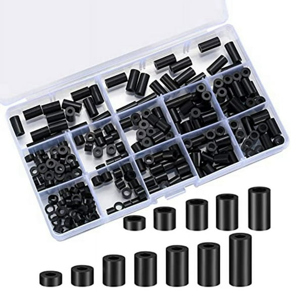 320 Pcs Electrical Outlet Screws Spacers, Black Nylon Round Spacer Assortment Kit, Plastic Spacers Without Threaded