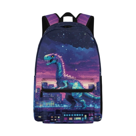 Psesaysky Pixel Dinosaur Cityscape Girls Boys School Backpacks Large Capacity Shoulder Book Bags