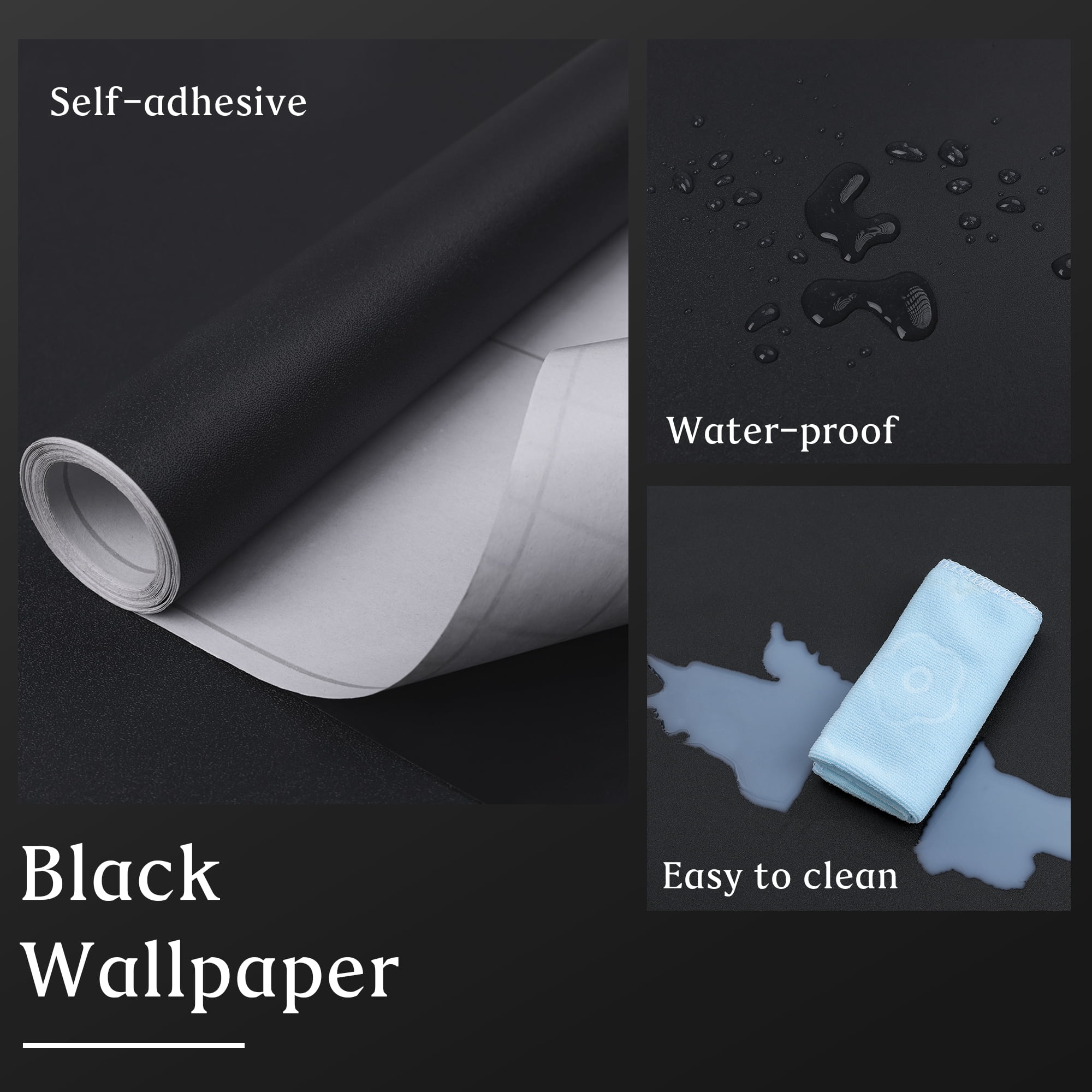 Abyssaly 35.4" x 118" Black Peel and Stick Wallpaper Self-Adhesive Removable Vinyl Wallpaper, Waterproof Contact Paper Black, Black Wallpaper for Walls & Smooth Surfaces