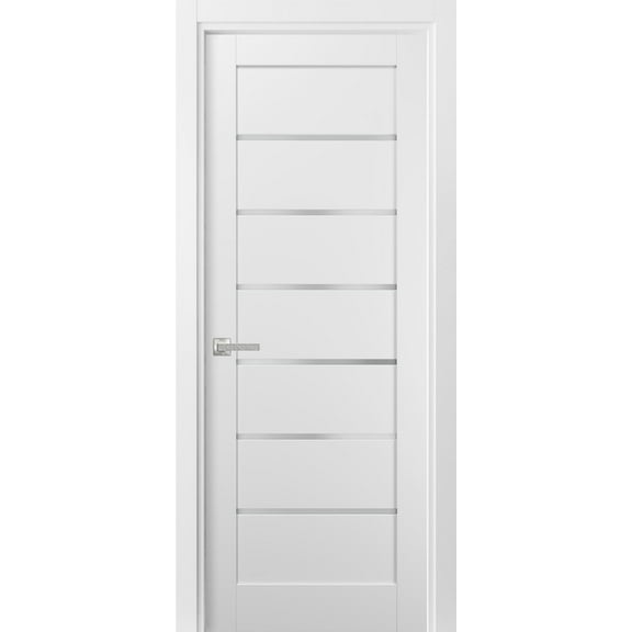 Pantry Kitchen Lite Door 24 x 80 with Hardware | Quadro 4117 White Silk with Frosted Opaque Glass | Single Panel Frame Trims | Bathroom Bedroom Sturdy Doors